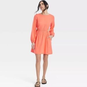 Women's Balloon Long Sleeve Cut-Out Sides Mini A-Line Dress Universal Thread M